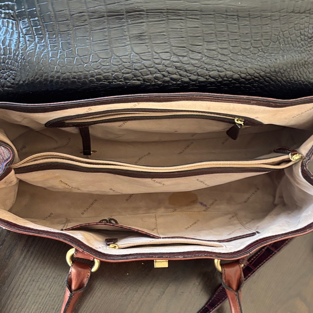 Brahmin Brown and Black Textured Leather Satchel - Picture 8 of 16